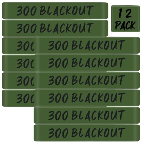 12 Pack Magsaddle .300 Blackout Magazine Marking Bands .300 BLK .300BO Caliber Identification Holster Accessories (OD Green - Black)