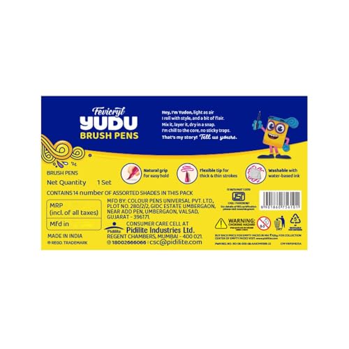 Image of Fevicryl YUDU Brush Pens | Set of 14 Colours | Water-Based, Quick-Drying & Washable | Flexible tip for Calligraphy & Journalling | Ergonomic Design for Kids | Ideal Gift for Kids