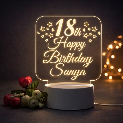 Image of Customized 3D Lamp for Birthday - Personalized LED Night Light with Names | Unique Gift for Husband, Wife Friends| Gifts Custom Decor for Happy Birthday Special (Everyone) (Happy Birthday Sanya)