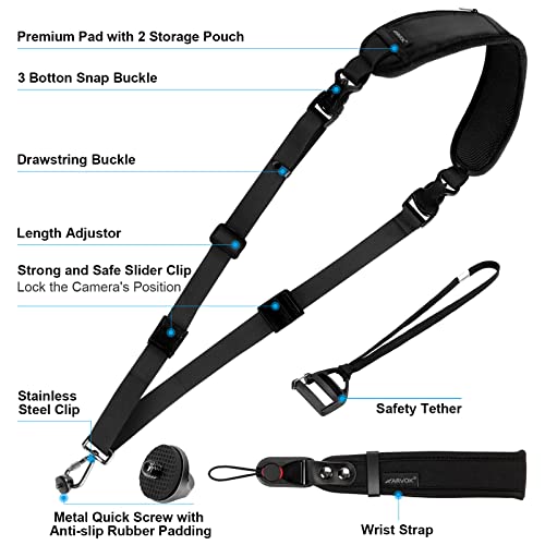 ARVOK Camera Strap - Adjustable Shoulder Strap with Wrist Strap for Nikon Canon Sony Fuji DSLR - Image 3