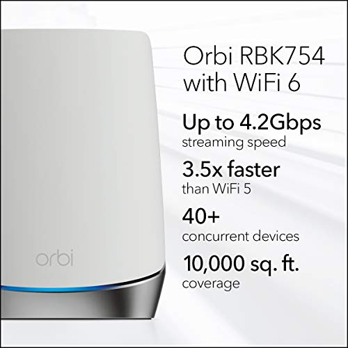 Image of NETGEAR Orbi Whole Home Tri-Band Mesh WiFi 6 System (RBK754) - Router with 3 Satellite Extenders | Coverage up to 10,000 sq. ft. and 40+ Devices | AX4200 (Up to 4.2Gbps)