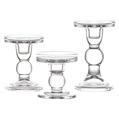 BaoFufc Clear Glass Holder Set of 3 Tall Candlestick Stand Kit Desktop Ornament Tall Glass Holders for Table
