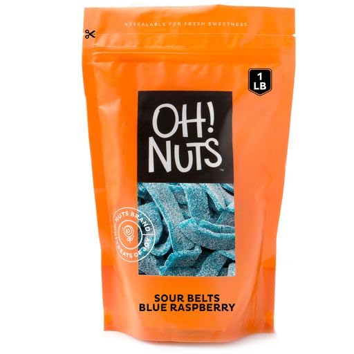 Oh! Nuts Sour Belts Sour Blue Raspberry  Bolsa resellable a granel de 1 libra  Arco iris  Gomitas  Caramelos  Para toda ocasión  Dulces a granel