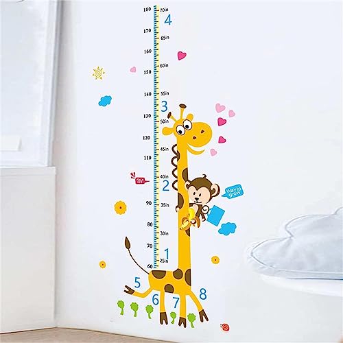 WOHAHA Tabela de parede de crescimento de altura amarela girafa macaco adesivo de parede animal medi
