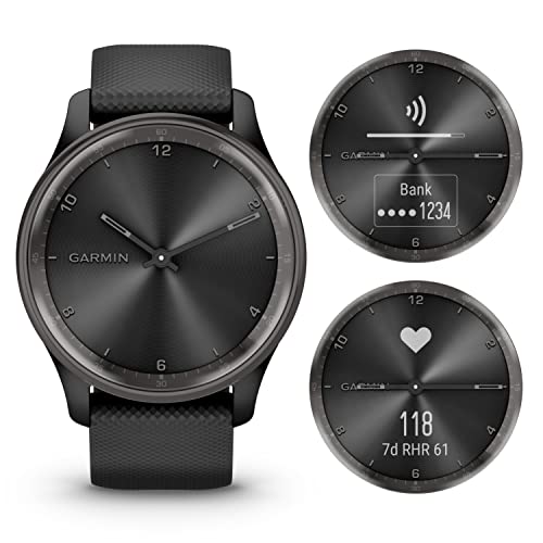 Wearable4U Garmin Vivomove Trend 40 Mm Smartwatch, Slate Stainless Steel Bezel With Black Case - 2023 Unisex Stylish Analog Fitness Hybrid Watch With Smart Notifications, Touchscreen E-Bank Bundle #TOP2