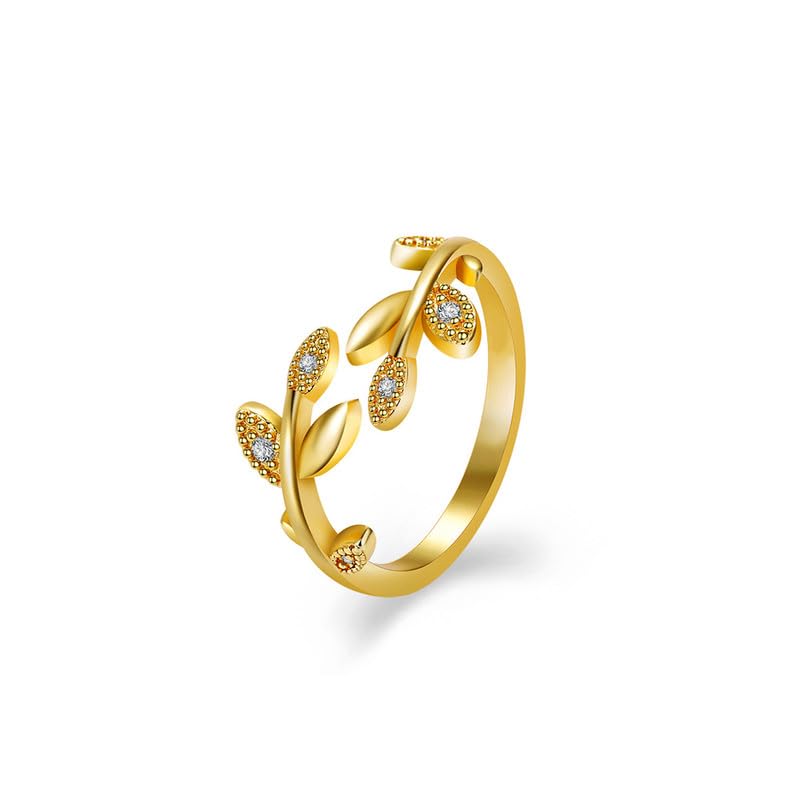 Gold Plated American Diamond Studded Leaf Korean Finger Ring-image-43