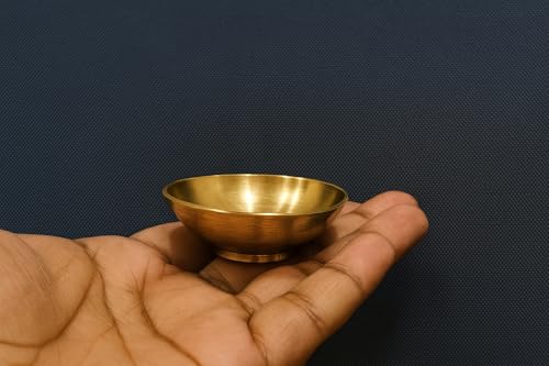 Image of NAVRANGINI Decorative Pure Brass Katori for Pooja, Festivals, Prasad & Desert, Small Multipurpose Prasadam Bowls for Pooja, Pooja Items Peetal Bowl, Pital Diya Roli Chawal Cups for Puja, Set of 4, 6cm