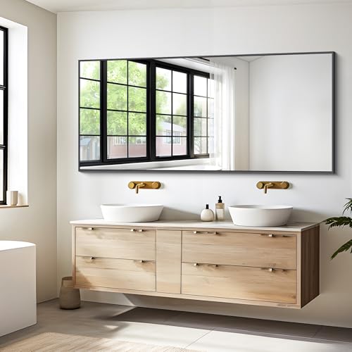 Image of DESBING Black Bathroom Mirror for Wall, 72x30 Inch Rectangle Mirrors with Metal Frame, Modern Vanity Wall Mirror Decor for Entryway Hangs, Bathroom Living Room Horizontal or Vertical