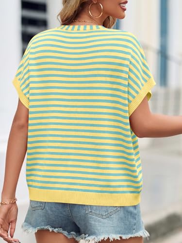 Image of Saodimallsu Womens Summer Oversized Cardigans Batwing Short Sleeve Lightweight Button V Neck Casual Knit Sweater Tops