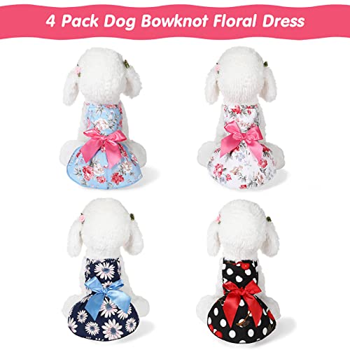 4 Pieces Dog Bowknot Floral Dress Pet Princess Dress Dog Sundress Dog Princess Dress Puppy Summer Dress For Small Dogs Puppy Cats(Large) #TOP4