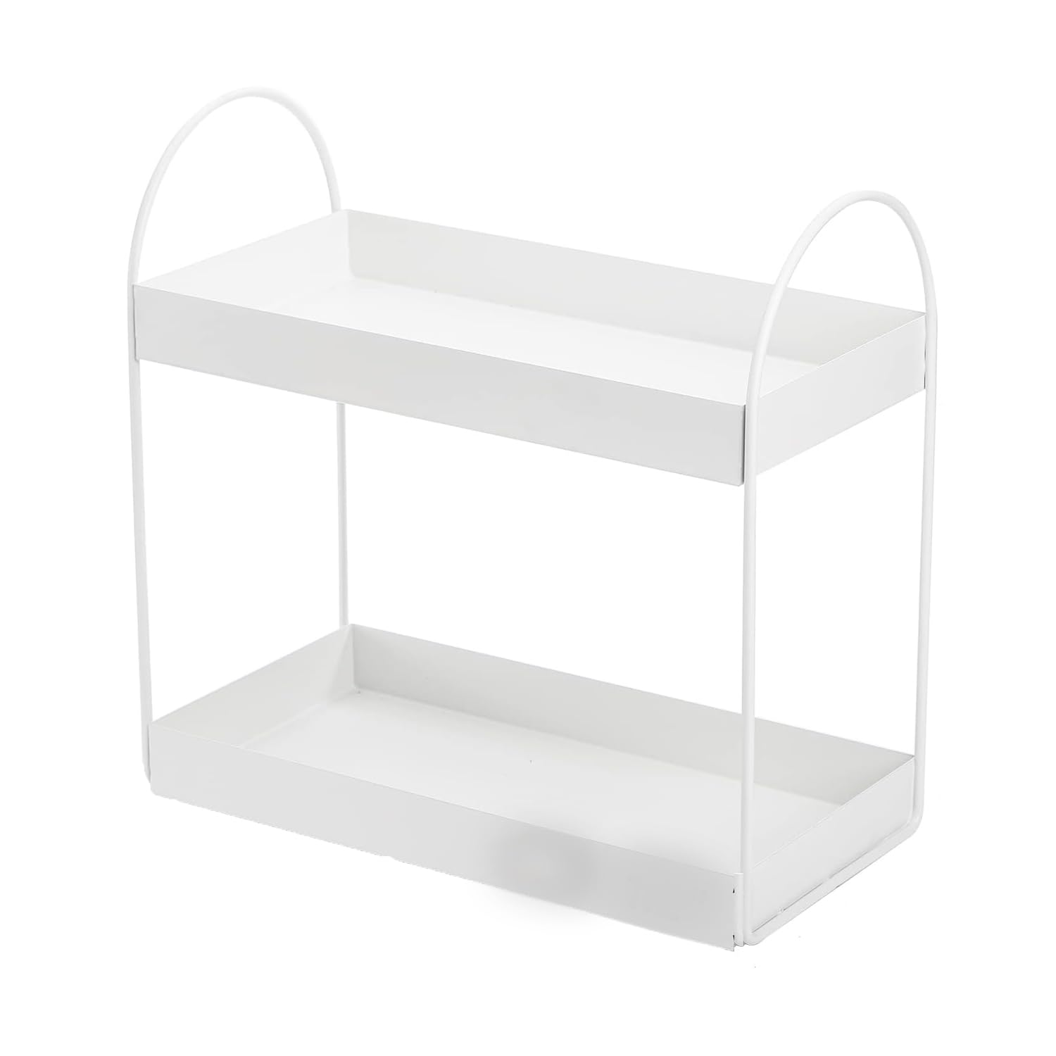 Go Hooked 2-Tier Standing Rack Bathroom Countertop Organizer Vanity Tray Cosmetic Makeup Storage Kitchen Spice Rack Standing Shelf (White, Metal, Pack of 1) 3