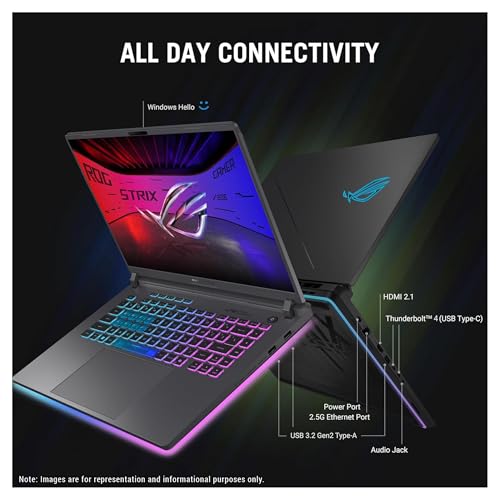 ROG Strix G16 Gaming Laptop, Intel i7-14650HX, 64 GB DDR5 RAM, 2 TB PCIe SSD, 16" FHD+ (1920x1200) Display, Nvidia G-Force RTX 5060, tastiera RGB a 4 zone, W11 Pro, Grigio Eclipse - Notebook - Immagine 3