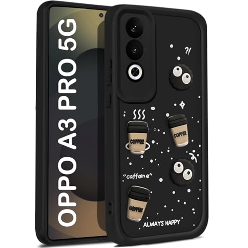 Image of TRUEUPGRADE Coffee Case for Oppo A3 Pro 5G | Cute 3D Cartoon Ball Design | Soft Silicone Back Cover for Oppo A3 Pro 5G | Full Body & Camera Protection | Black