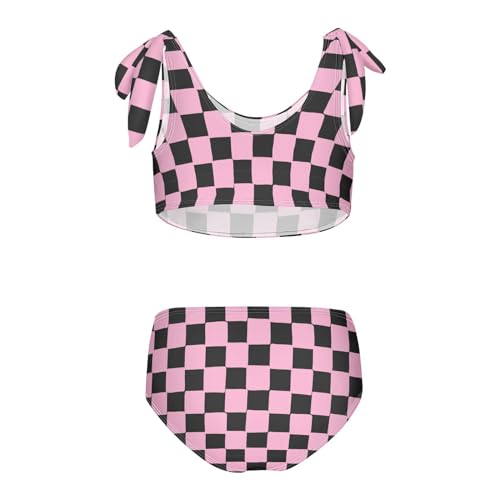 Wusikd Pink Chessboard Black Girls Swimsuits Two Piece Pink Swimwear Bikini Set for for Girls Size 7-8T2