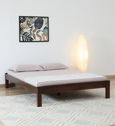 Image of Wood King Size Bed Without Storage for Bedroom Home Solid Wood Without Storage King Palang Cot for Hotels (King Size, Walnut Finish, 1 Piece)