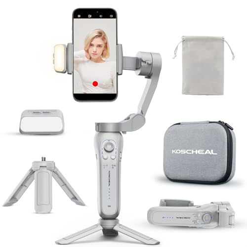 KOSCHEAL Estabilizador para Celular, Estabilizador 3 Ejes de Cardán Portátil y Plegable, Ideal para Vlogging, Youtube, TikTok y Vlog Live para Android y iOS