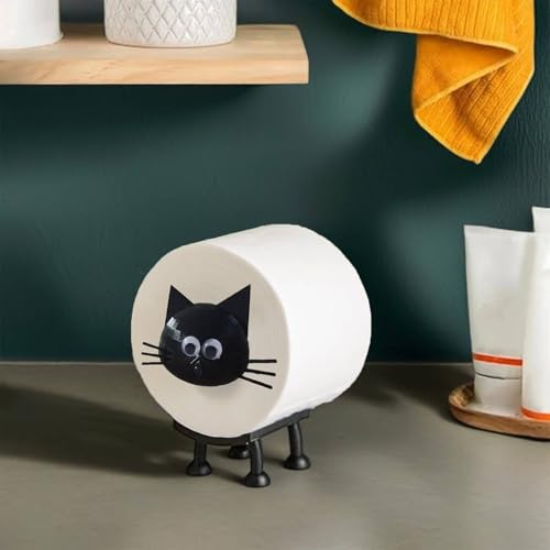 Katzen Toilettenpapierhalter - Lustiger 3D Gedruckter Klorollenhalter, Stehend ohne Bohren, Dekorativ für Badezimmer, WC Rollen Aufbewahrung (Schwarze Katze)