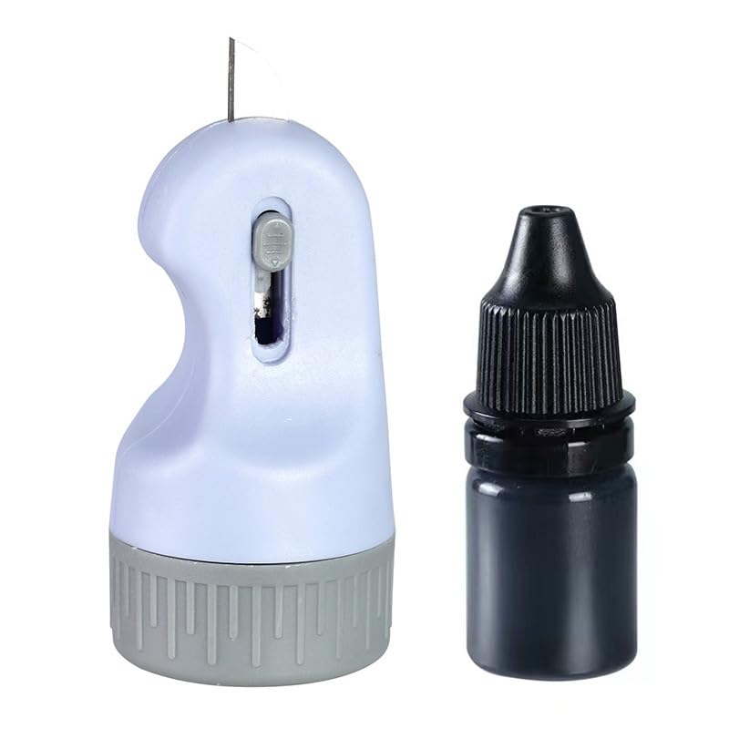 T TOVIA Identity Theft Prevention Stamp with Opener and Envelope Cutter - Roll-Over Seal, 1 Refill Inks, 3-in-1 Tool to Protect Personal Information (White) (Blue)