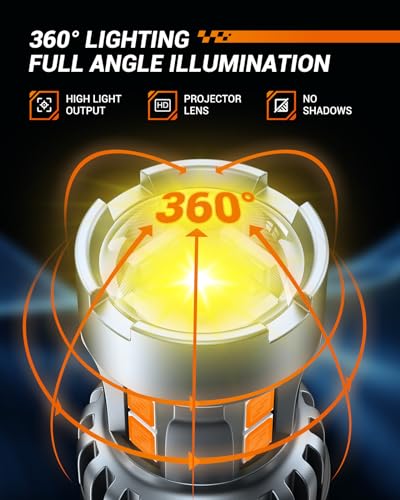 Image of SEALIGHT 7443 7440 LED Bulb Amber Turn Signal Lights, T20 7441 7444 992 W21W LED Light Bulb with Projector Len and Need Extra Load Resistor, Includes Additional Decoders, Pack of 2