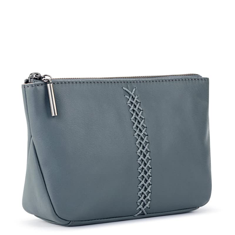 The Sak Essential Medium Pouch in Leather, Travel Bag with Zipper Closure, Denim Crochet2
