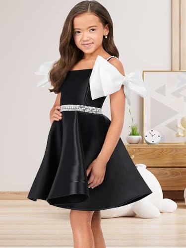 Satin Spaghetti Strap Flower Girl Dress for Wedding Beaded Bow A-line Mini Pageant Dressesfor Girls4