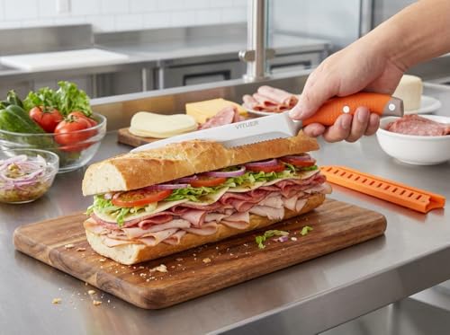 Image of VITUER Bread Knife with Cover, 8 inch Serrated Bread Knife for homemade bread, Bread Cutter Ideal for Slicing Homemade Bread, Bagels, Cake (8-Inch Blade with 5-Inch Handle)