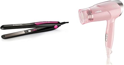 Nova NHS - 840 Selfie Hair Straightener for Women (Pink) & Nova NHP 8202 Premium 1400 Watts Hot and Cold Foldable Hair Dry...