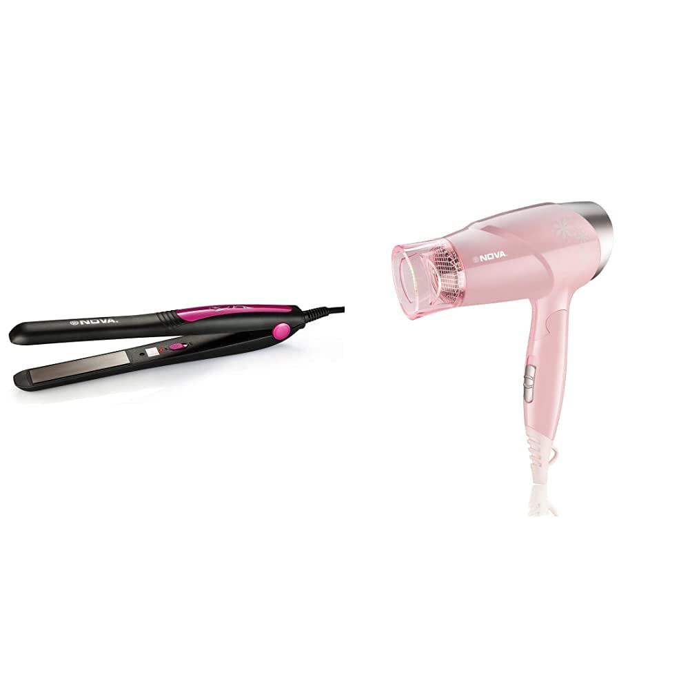 Nova NHS - 840 Selfie Hair Straightener for Women (Pink) & Nova NHP 8202 Premium 1400 Watts Hot and Cold Foldable Hair Dry... - Review, Price and Buying Guide