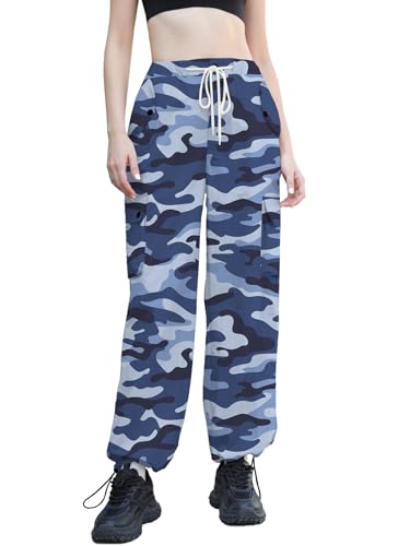 Image of Cromoncent Cargo Pants Girls & Women Parachute Pants Y2K Baggy Rave Clothes Waterproof with Pockets, 6 Years - 3XL