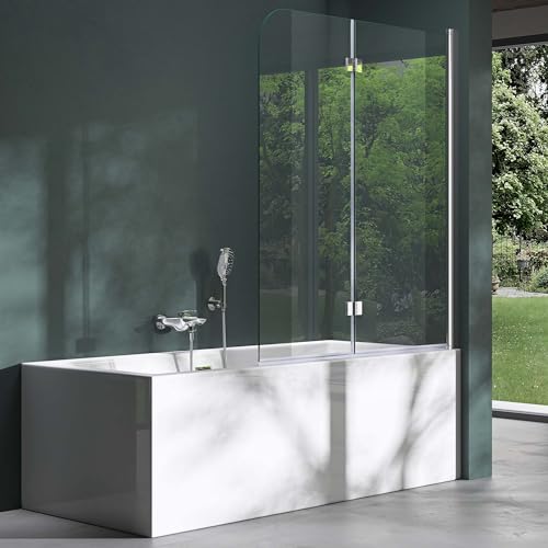 Mai & Mai Mampara abatible de pared 120x140cm mampara de ducha para bañera 180 ° vidrio transparente C1408