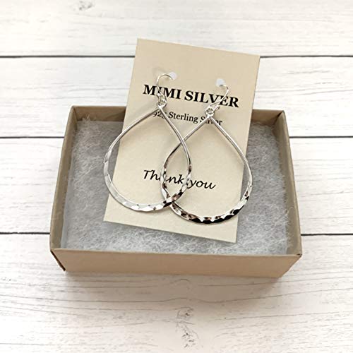 MIMI 925 Sterling Silver Hammered Open Teardrop Hoop Earrings4