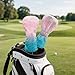 ELEQIN Pink Blue Golf Club Head Covers, Golf Head Covers for Hybrid, Easy Put On Easy Remove Sleeve Leather Headcovers, Sports Outdoors Accessories for Daily Travel