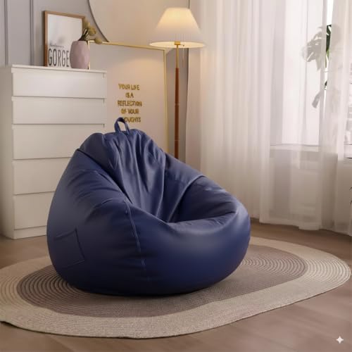 Image of 4XL Leatherette Bean Bag Chair with Footrest & Cushion with Beans Filled (Ready to Use) Color- (Royal Blue, Bean Bag Only)