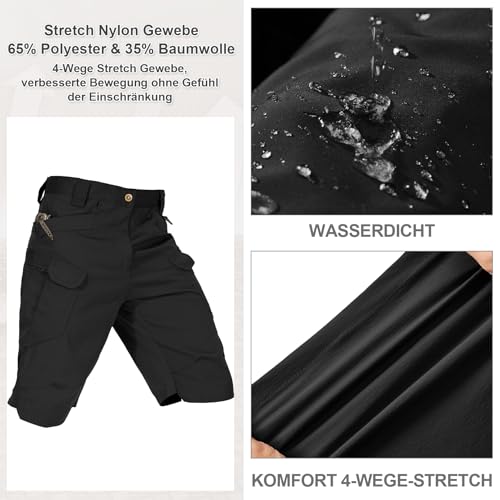 Jogwits Herren Hosen Kurze Sommer Shorts Cargo Hose leichte Schnelltrocken Outdoor Sporthose für Wandern mit Mehrfachtasche Taschen-6223-Black-M