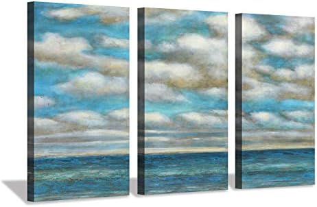 Hardy Gallery Blue Ocean Abstract Wall Art: Seascape with Clouds Painting Print on Canvas for Living Room