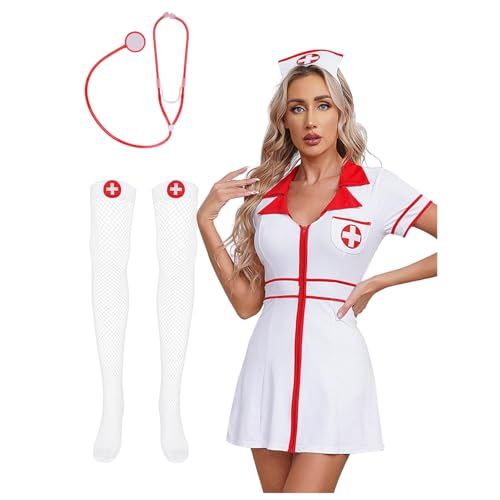 Robe infirmière femme manches courtes déguisement fête carnaval S-4XL