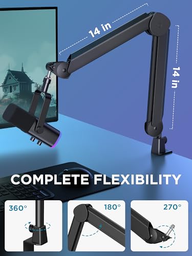 Image of InnoGear Mic Boom Arm, Microphone Stand with Cable Management Channels Height Riser for Blue Yeti FIFINE AM8 K669B HyperX QuadCast S SoloCast AT2020 Shure SM7B MV7 and Other Mics