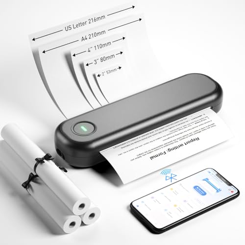 Bisofice L86 300dpi Impresora portátil A4 para viajes impresora térmica A4 impresora portátil Bluetooth impresora portátil compatible con papel térmico A4 de 2''/3''/4''/8'' compatible con Android/iOS