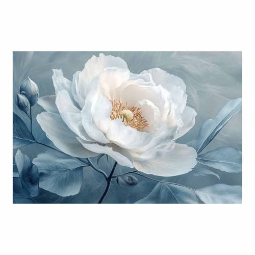 Toile intissee pivoine blanche pour decoration salon moderne