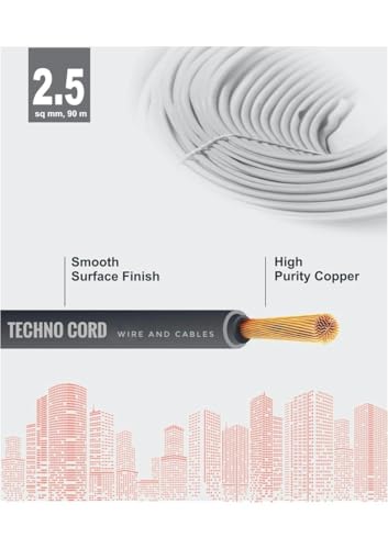 Image of TechnoCord pvc Insulated Wire 90 Meter Copper Wire (BLACK, 2.50 SQ MM)
