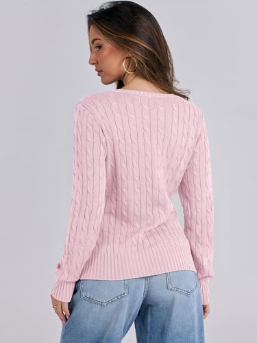Image of ANRABESS Women's Cable Knit V Neck Fitted Sweaters