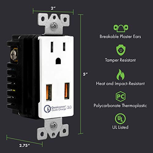 Topgreener 36W Quick Charge 3.0 Usb Wall Outlet, Compatible With Samsung Galaxy S20/S10/S9/Note, Iphone Se/11/Xs/Xr/X/8, Lg, Htc & More, Ul Listed, Tu1152Qc3, White #TOP1