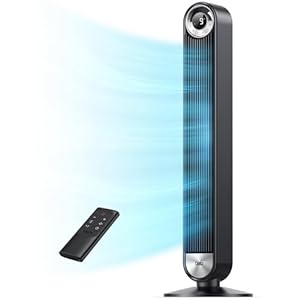 Dreo Tower Fan for Bedroom, Upgraded DC 9 Speeds Utral-Quiet Floor Fan, 90° Oscillating Fans for Indoors with 26ft/s Velocity, 12H Timer, Standing Fans, Bladeless Fan Powerful for Home Office Room