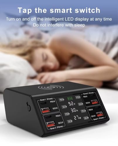 Image of 100W 8 Port Multiple USB Charging Station with 4 Quick Charge 3.0, 4 USB C PD Port, Wireless Charger, LCD Display Fast Charging Hub for 1Phone 13 12 1Pad Sam.Sung and More (838W 100W)