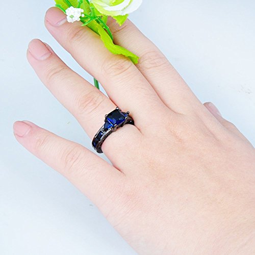 Junxin Princess Trillion &Radiant Cut Sapphire Blue Birthstone Black Gold Ring Size5/6/7/8/9/10/11(8) #TOP1