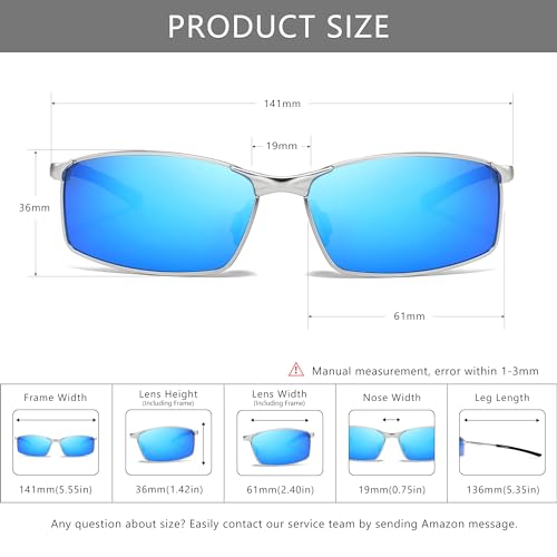 Image of SUNGAIT Ultra-Lightweight Polarized Sunglasses Men for Driving Fishing Golf, Rectangular Metal Frame with Spring Hinge
