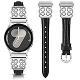 TOYOUTHS Leather Band Compatible with Samsung Galaxy Watch 7/6/5/4/Active 2 40mm 44mm Band Women, 20mm Dressy Slim Leather Strap with Celtic Heart-Shaped Knot Buckle for Watch 6 Classic, Black/Silver