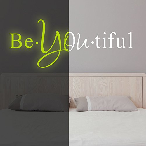 AnOL (120x 48cm) Glowing Vinyl Wand Aufkleber inspirierendes Zitat Werden * Sie * Tiful/Glow in Dark Text Wort Beautiful Aufkleber/leuchtendes Wandbild + Gratis Aufkleber Geschenk Macht.