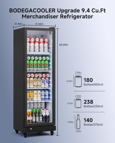 Image of BODEGACOOLER 9.8 Cu.Ft Commercial Beverage Refrigerator Glass Door Display