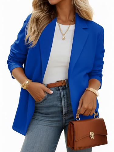 Cicy Bell Womens Casual Knit Blazer Long Sleeve Open Front Blazers Stretchy Work Office Suit Jackets with Pockets Navy Blue